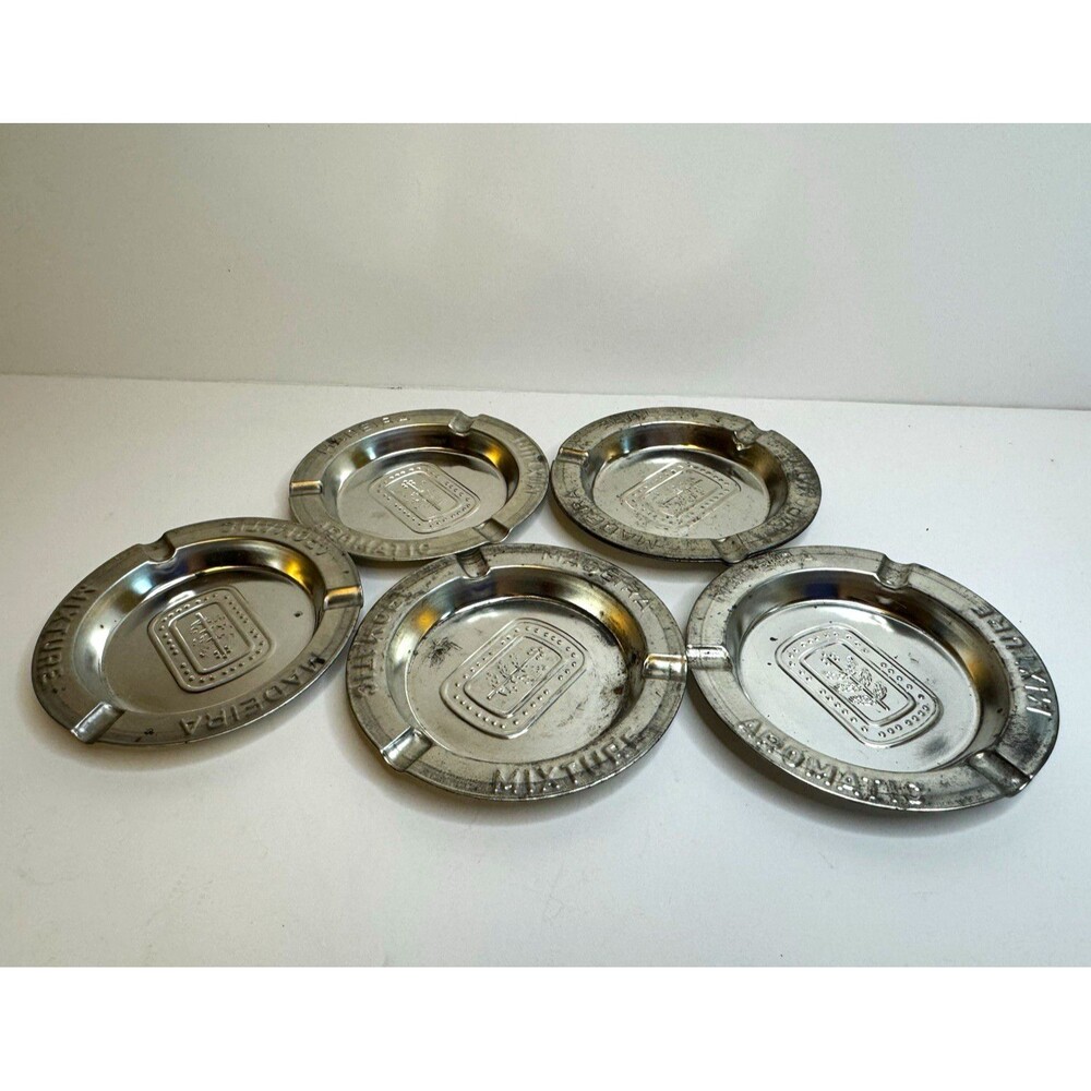 Lot of 5 Vintage Madeira Aromatic Mixture Tin Ashtrays Mid-Century Tobacciana